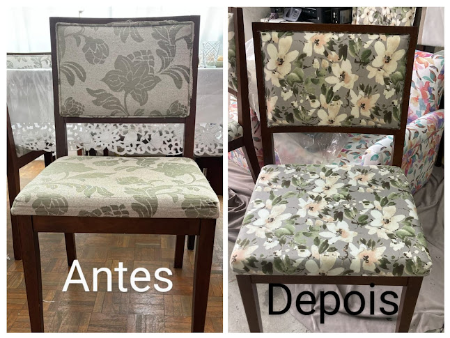 Cadeira de jantar com tecido renovado, de floral antigo para moderno